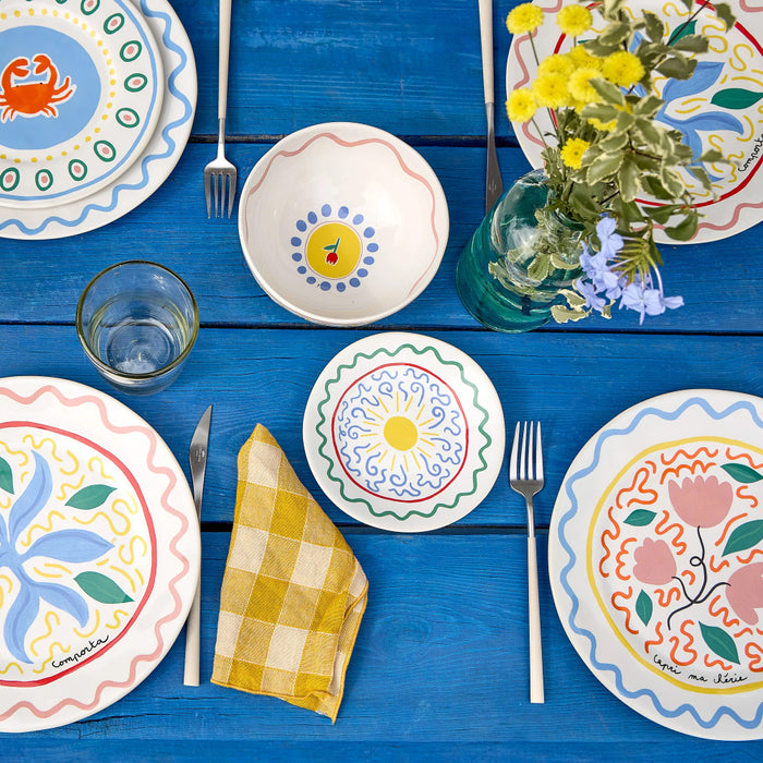 Costa Nova 10.75" Summer Bliss Tulip White Round Stoneware Dinner Plate - DEP271-TUL