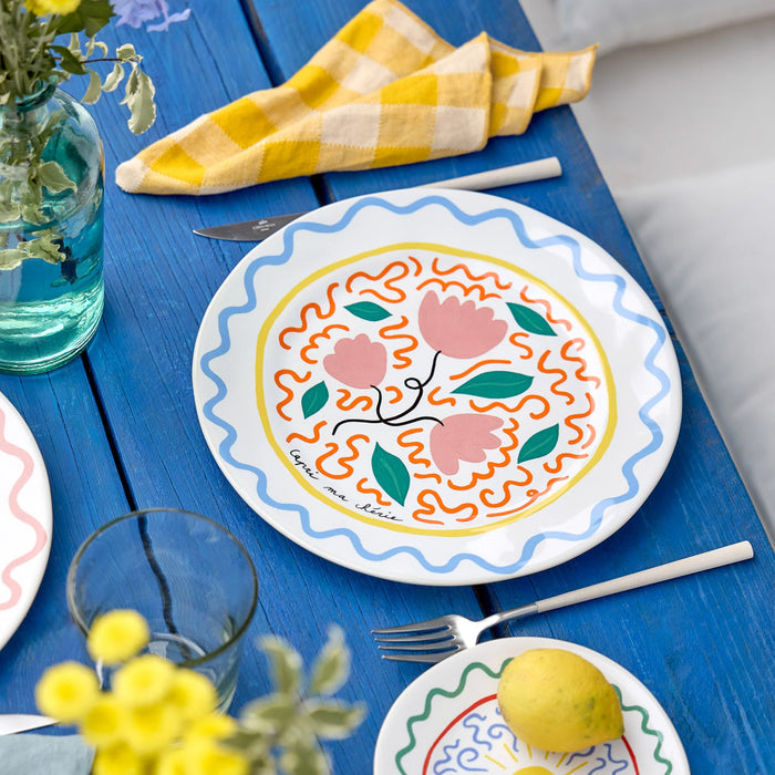Costa Nova 10.75" Summer Bliss Tulip White Round Stoneware Dinner Plate - DEP271-TUL