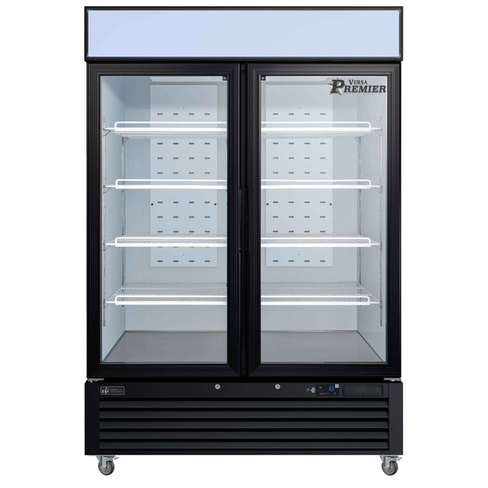 EFI Premier C2-54GDVCP 54" Black Glass 2-Door Refrigerated Merchandiser - 43.5 Cu. Ft.