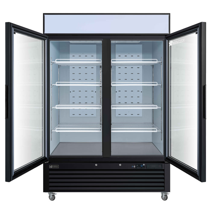EFI Premier C2-54GDVCP 54" Black Glass 2-Door Refrigerated Merchandiser - 43.5 Cu. Ft.