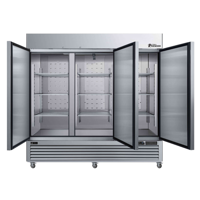 EFI Premier C3-82VCP 82" Bottom Mount Solid 3-Door Stainless Steel Reach-In Refrigerator - 68.3 Cu. Ft.