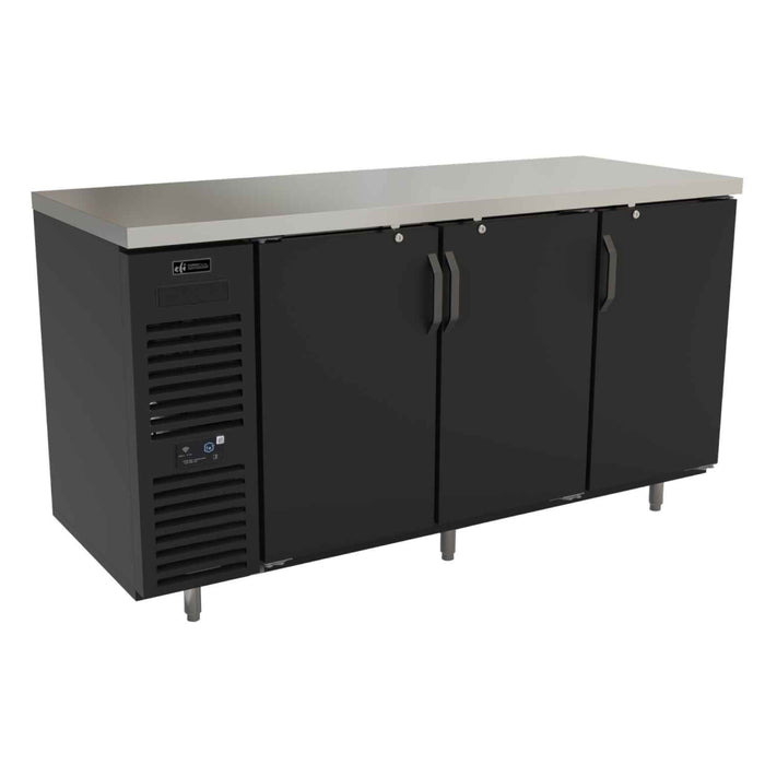EFI Premier CBBDR3-28-72VCP 72" 3-Door Front Vent Black Back Bar Refrigerator