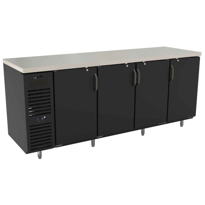 EFI Premier CBBDR4-28-92VCP 92" 4-Door Front Vent Black Back Bar Refrigerator