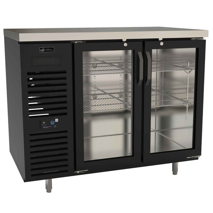 EFI Premier CBBGD2-28-48VCP 48" Glass 2-Door Front Vent Black Back Bar Refrigerator