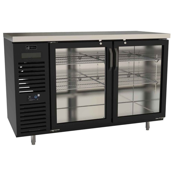 EFI Premier CBBGD2-28-60VCP 60" Glass 2-Door Front Vent Black Back Bar Refrigerator