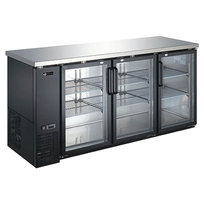 EFI CBBGD3-72CC 72.5" Black Swing Glass 3-Door Back Bar Refrigerator