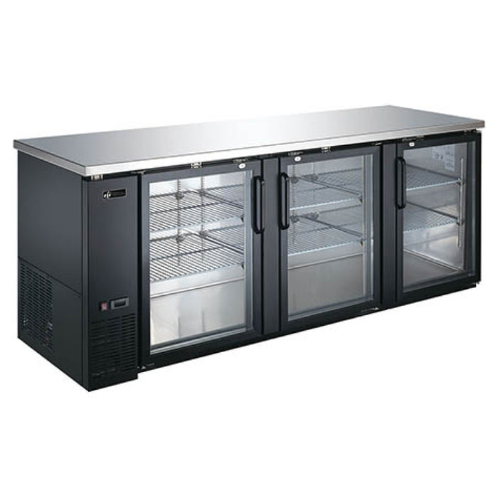 EFI CBBGD3-90CC 90" Black Swing Glass 3-Door Back Bar Refrigerator