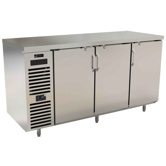EFI Premier CBBSDR3-28-72VCP 72" 3-Door Front Vent Stainless Steel Back Bar Refrigerator