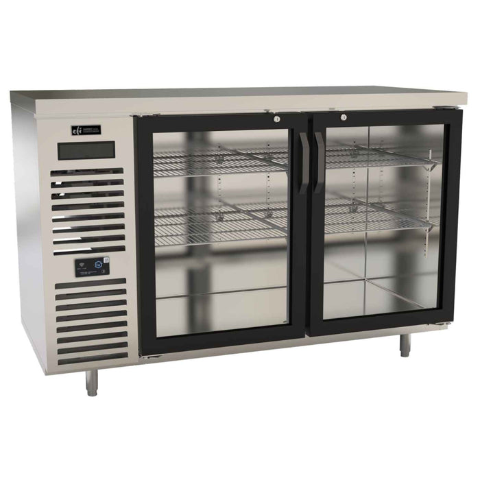 EFI Premier CBBSGD2-28-60VCP 60" Glass 2-Door Front Vent Stainless Steel Back Bar Refrigerator