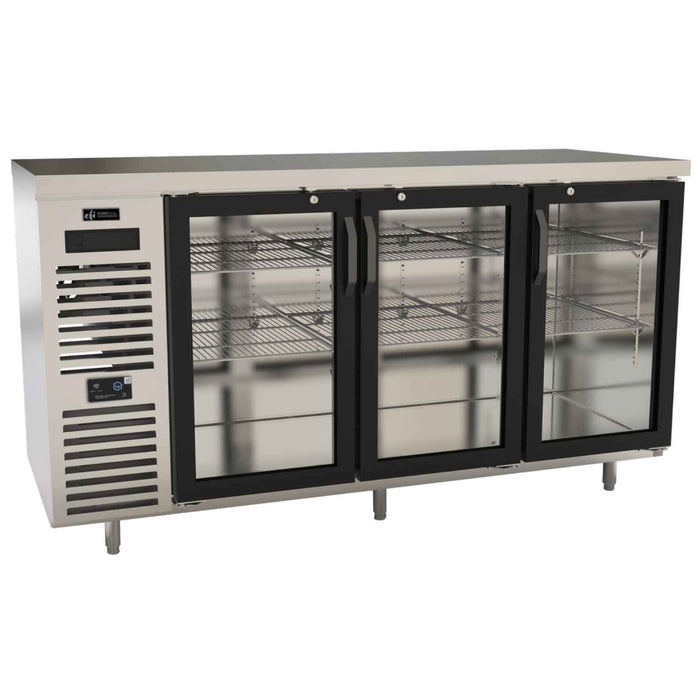 EFI Premier CBBSGD3-28-72VCP 72" Glass 3-Door Front Vent Stainless Steel Back Bar Refrigerator