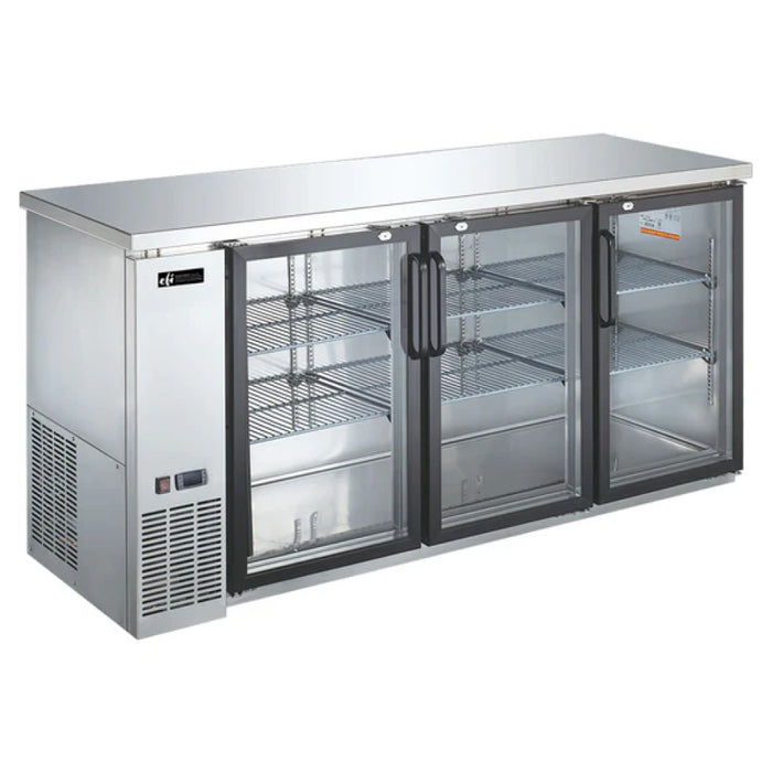 EFI CBBSGD3-90CC 90" Stainless Steel Swing Glass 3-Door Back Bar Refrigerator