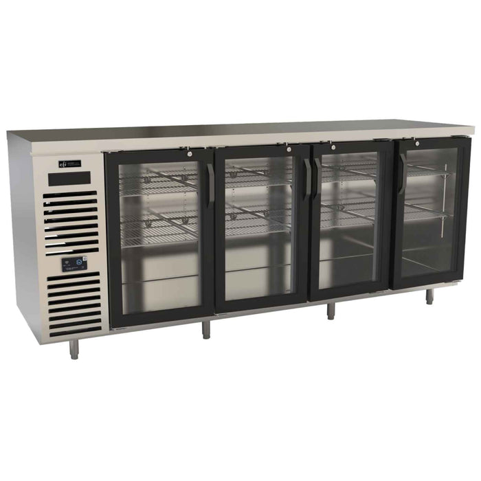 EFI Premier CBBSGD4-28-92VCP 92" Glass 4-Door Front Vent Stainless Steel Back Bar Refrigerator