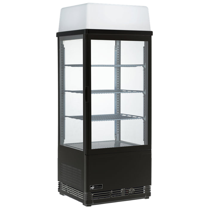 EFI CGSM-1742-B-L 17" Black Square Glass Floor Refrigerated Display Case with Light Box on Top - 2.8 Cu. Ft.