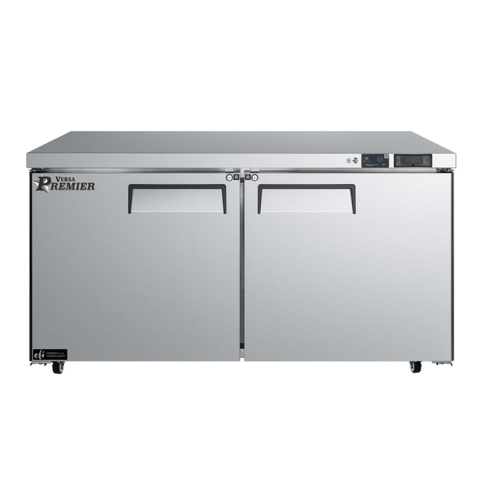 EFI Premier CUDR2-60VCP 60" Solid 2-Door Stainless Steel Undercounter Refrigerator - 16.8 Cu. Ft.