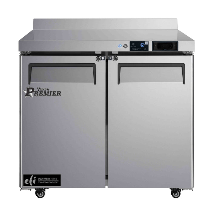 EFI Premier CWDR2-36VCP 36" 2-Door Stainless Steel Worktop Refrigerator with Backsplash - 9.7 Cu. Ft.