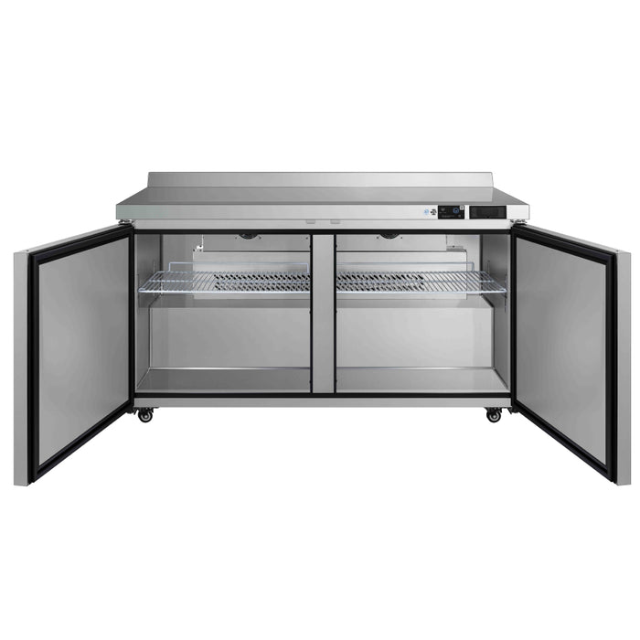 EFI Premier CWDR2-60VCP 60" 2-Door Stainless Steel Worktop Refrigerator with Backsplash - 16.8 Cu. Ft.