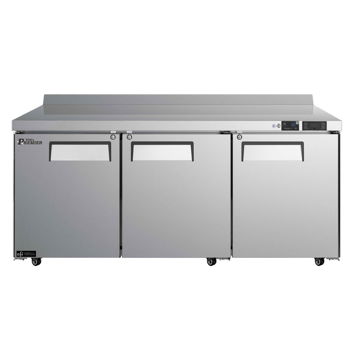 EFI Premier CWDR3-72VCP 72" 3-Door Stainless Steel Worktop Refrigerator with Backsplash - 20.3 Cu. Ft.