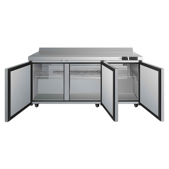 EFI Premier CWDR3-72VCP 72" 3-Door Stainless Steel Worktop Refrigerator with Backsplash - 20.3 Cu. Ft.