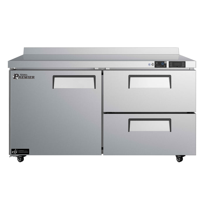 EFI Premier CWDW2-60VCP 60" 1-Door & 2-Drawer Stainless Steel Worktop Refrigerator with Backsplash - 14.1 Cu. Ft.