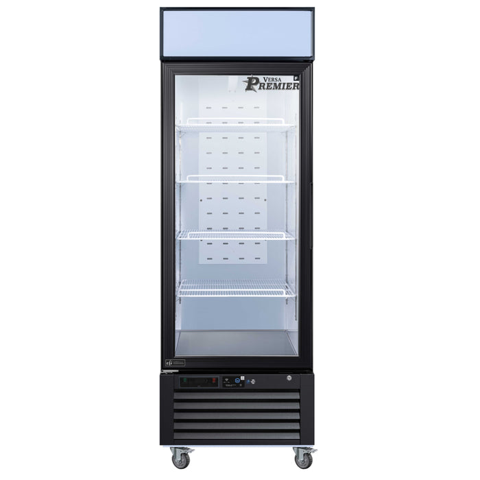 EFI Premier F1-27GDVCP-L 27" Black Glass 1-Door Merchandiser Freezer, Left Hinge - 19.3 Cu. Ft.