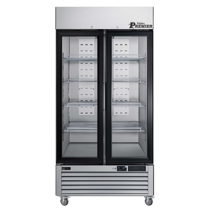 EFI Premier F2-39GDSVCP 39" Stainless Steel Glass 2-Door Merchandiser Freezer - 30.5 Cu. Ft.