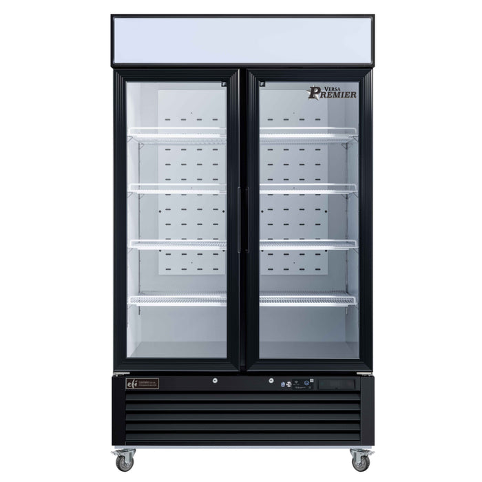 EFI Premier F2-48GDVCP 47" Black Glass 2-Door Merchandiser Freezer - 38.6 Cu. Ft.