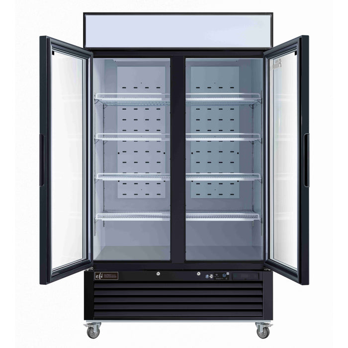 EFI Premier F2-48GDVCP 47" Black Glass 2-Door Merchandiser Freezer - 38.6 Cu. Ft.