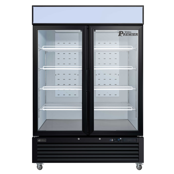 EFI Premier F2-54GDVCP 54" Black Glass 2-Door Merchandiser Freezer - 43.5 Cu. Ft.