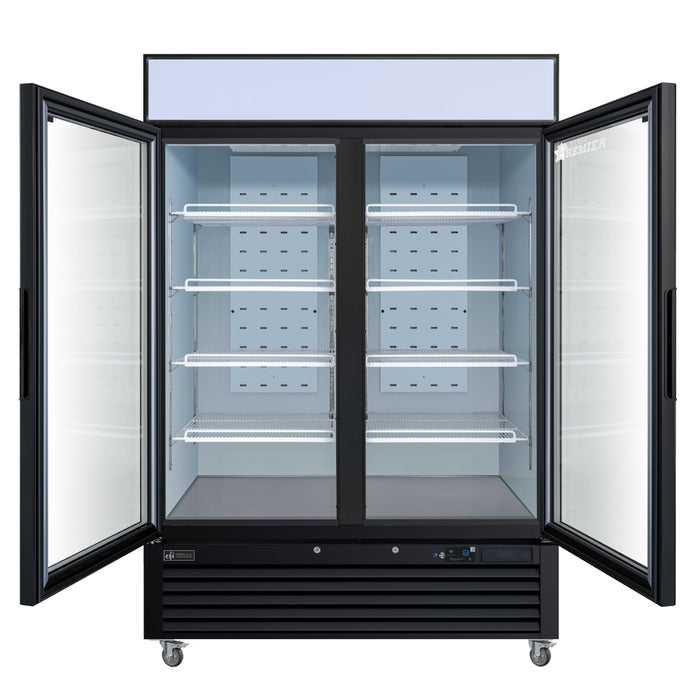 EFI Premier F2-54GDVCP 54" Black Glass 2-Door Merchandiser Freezer - 43.5 Cu. Ft.