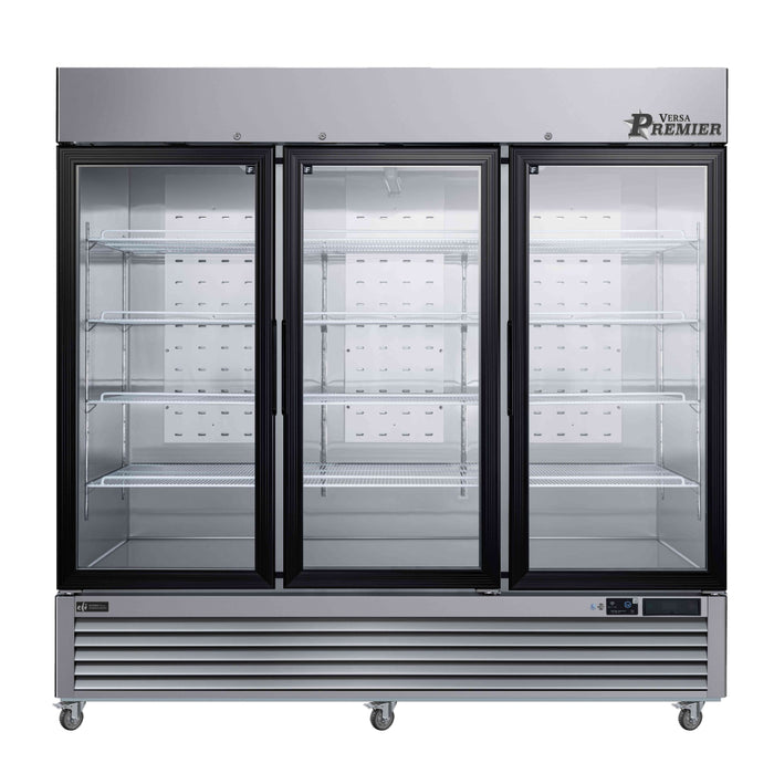 EFI Premier F3-82GDSVCP 82" Stainless Steel Glass 3-Door Merchandiser Freezer - 68.3 Cu. Ft.