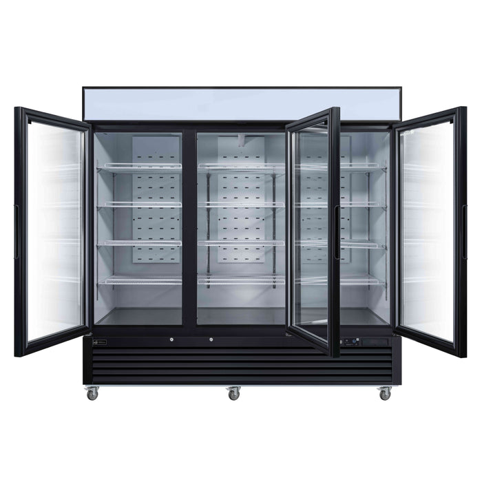 EFI Premier F3-82GDVCP 82" Black Glass 3-Door Merchandiser Freezer - 68.3 Cu. Ft.