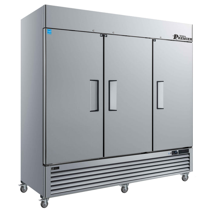 EFI Premier F3-82VCP 82" Bottom Mount Solid 3-Door Stainless Steel Reach-In Freezer - 68.3 Cu. Ft.