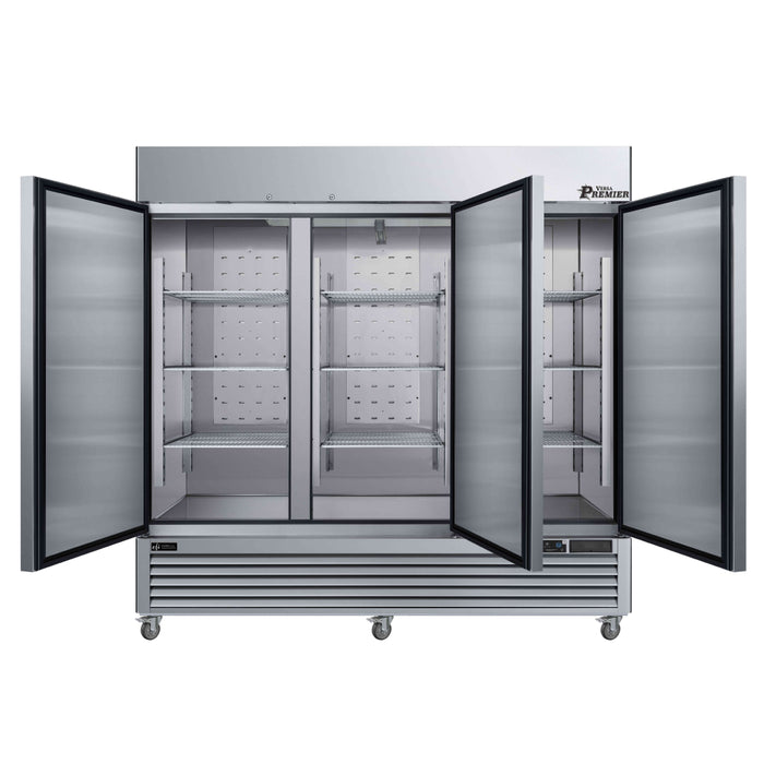 EFI Premier F3-82VCP 82" Bottom Mount Solid 3-Door Stainless Steel Reach-In Freezer - 68.3 Cu. Ft.