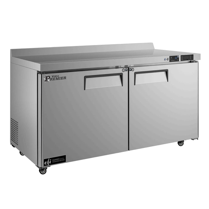 EFI Premier FWDR2-60VCP 60" 2-Door Stainless Steel Worktop Freezer with Backsplash - 16.8 Cu. Ft.