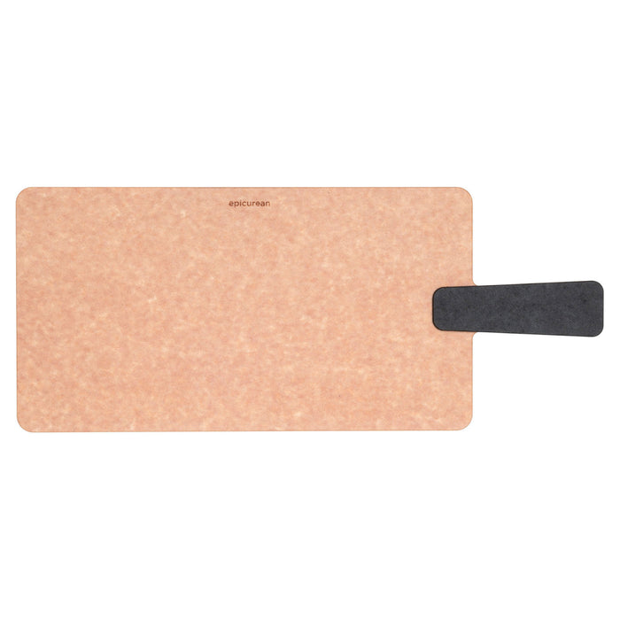 Epicurean 14" x 7.5" Natural / Black Handy Plus Serving Paddle Board - 008-S14070102