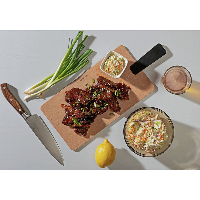 Epicurean 14" x 7.5" Natural / Black Handy Plus Serving Paddle Board - 008-S14070102