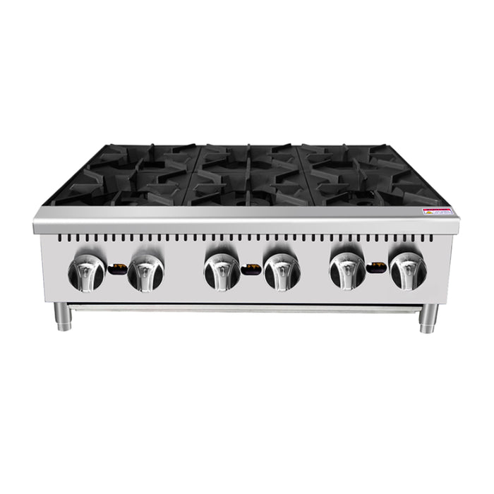 EconoCold 36" Gas 6-Burner Countertop Hot Plate - 192,000 BTU - HP-6