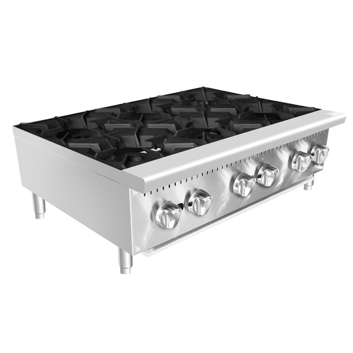 EconoCold 36" Gas 6-Burner Countertop Hot Plate - 192,000 BTU - HP-6