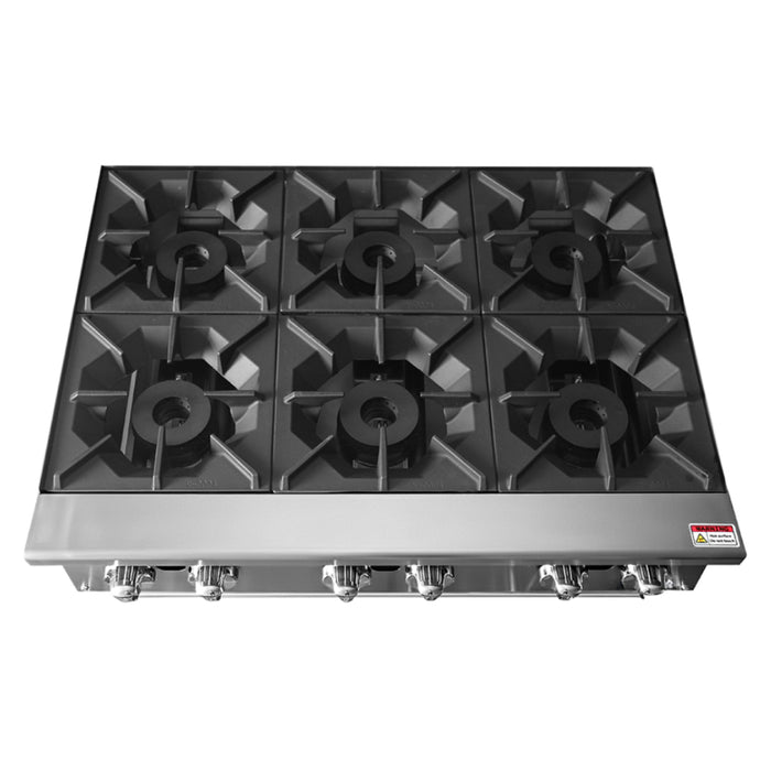 EconoCold 36" Gas 6-Burner Countertop Hot Plate - 192,000 BTU - HP-6