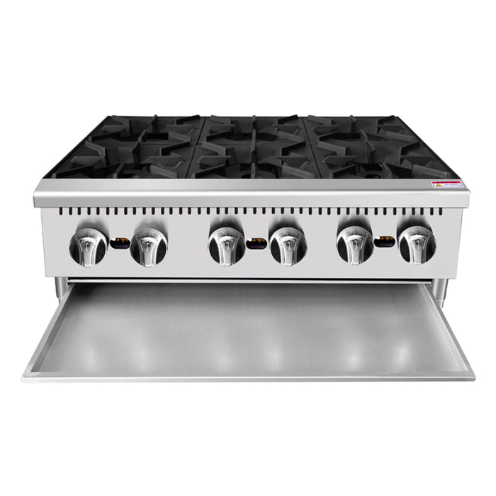 EconoCold 36" Gas 6-Burner Countertop Hot Plate - 192,000 BTU - HP-6