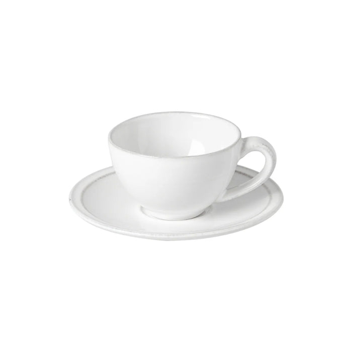 Costa Nova 3 Oz. Friso White Stoneware Coffee Cup & Saucer Set - 6/Case - FICS02-WHI