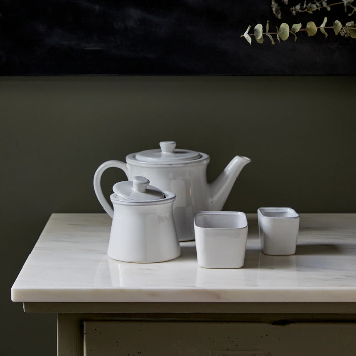 Costa Nova 17 Oz. Friso White Stoneware Sugar Bowl with Lid - FIX121-WHI