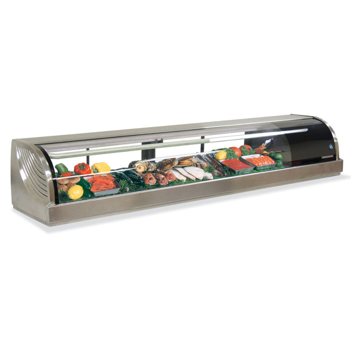 Hoshizaki HNC-210BA-R-SLH 82" Curved Glass Refrigerated Right Side Condenser Sushi Display Case
