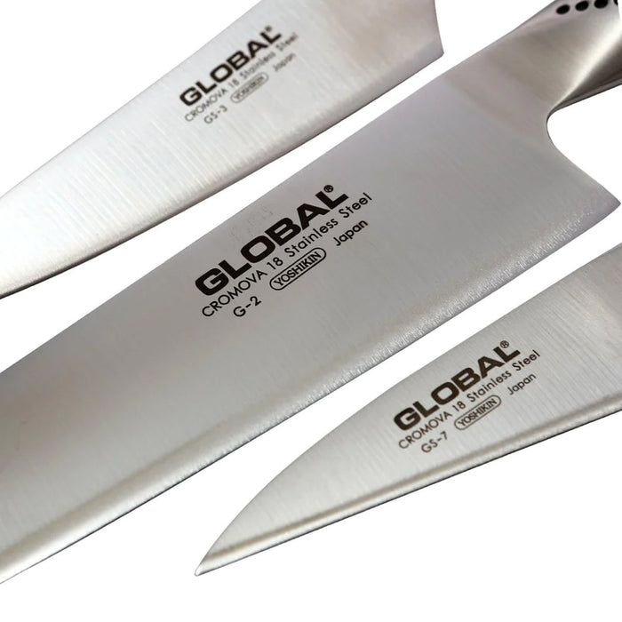 Global G-237 3-Piece CROMOVA Stainless Steel Kitchen Knife Set