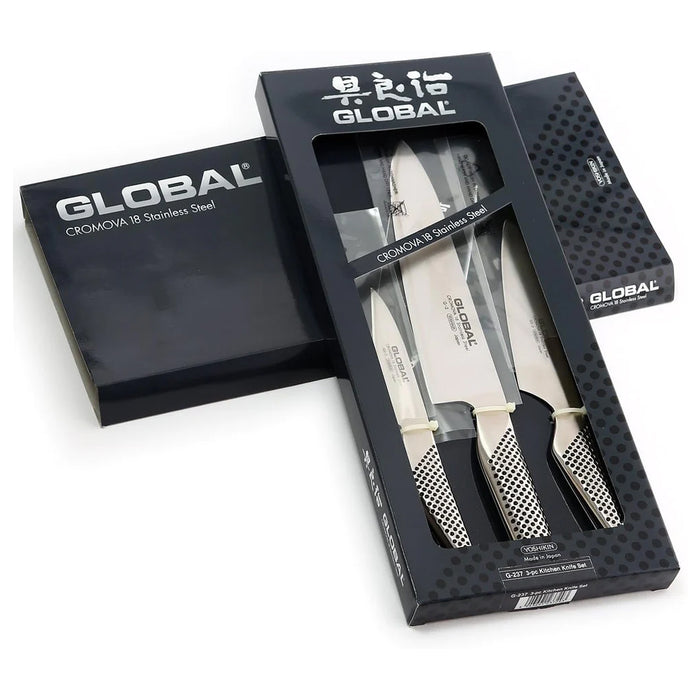 Global G-237 3-Piece CROMOVA Stainless Steel Kitchen Knife Set