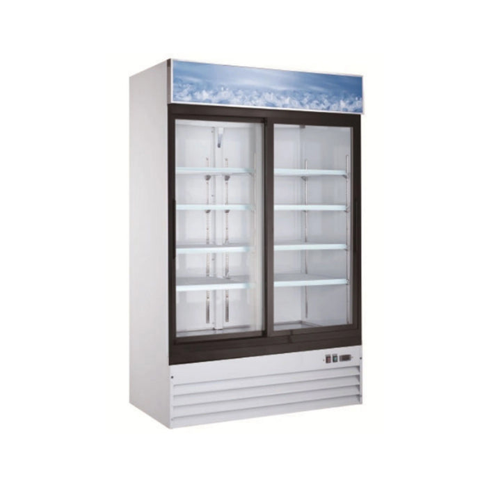 EconoCold 53″ 2-Sliding Glass Door White Merchandiser - 45 Cu. Ft. - G1.2YBM2F-HC-W