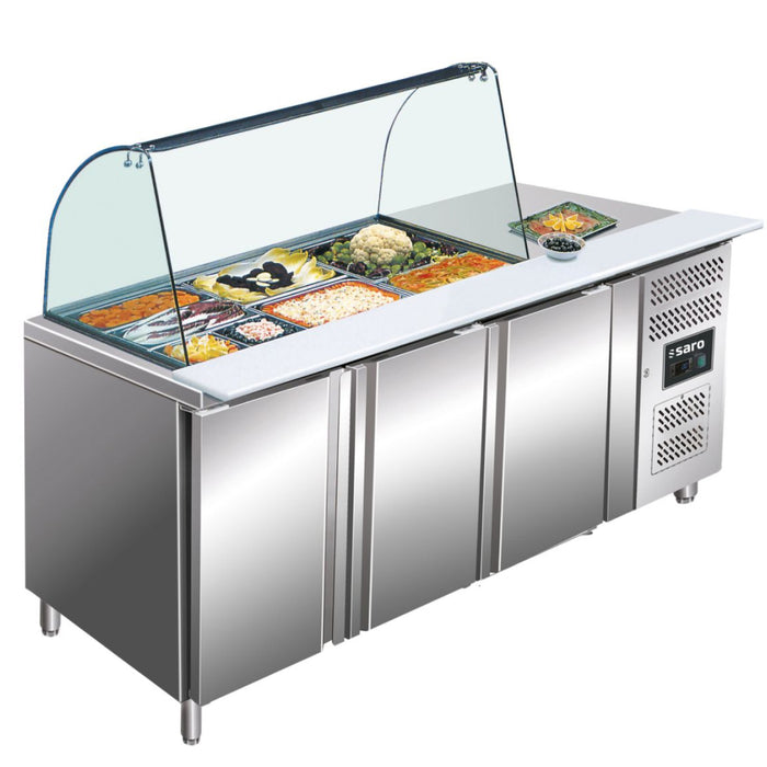 Sinco GN-3100SALGC 71'' Chef Refrigerated Salad Prep Table with Curved Sneeze Guard - 16.5 Cu. Ft.