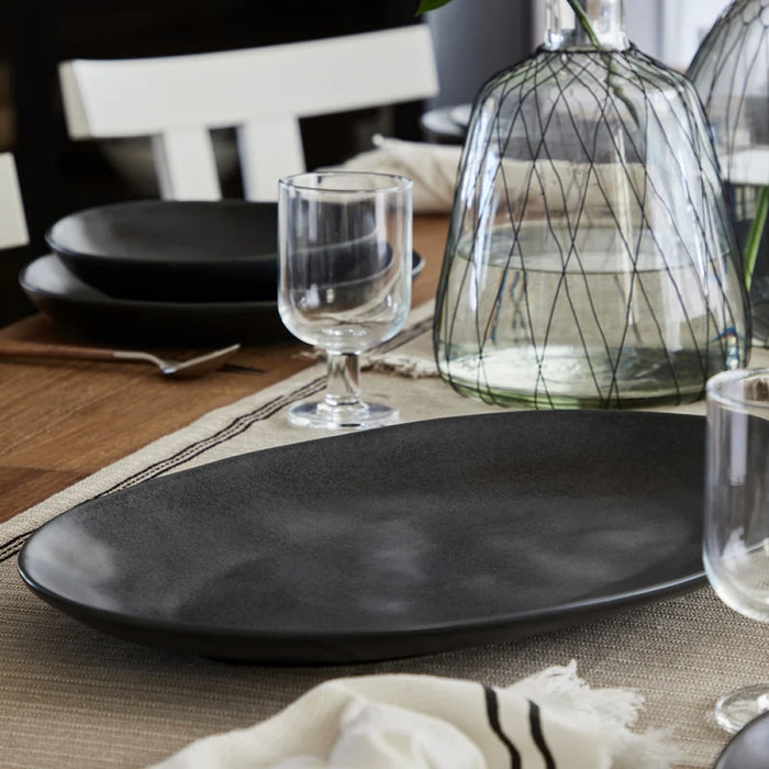 Costa Nova 17.6" x 12.25" Livia Matte Black Large Oval Stoneware Serving Tray - GOA451-BLK