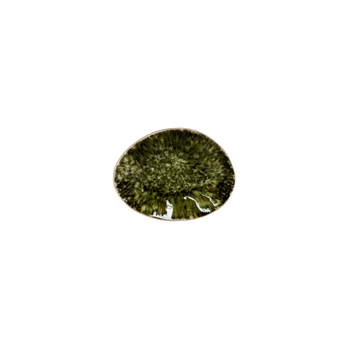 Costa Nova 6.12" x 4.75" Riviera Forest Green Oval Stoneware Plate - 6/case - GOP162-FRT