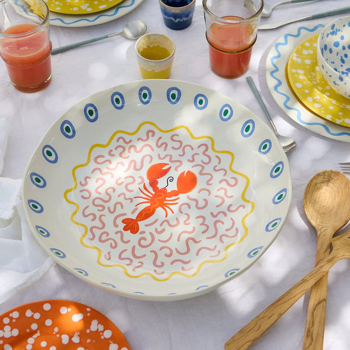 Costa Nova 14.4" Summer Bliss Lobster Round Stoneware Low Serving Bowl - GOS371-LBS